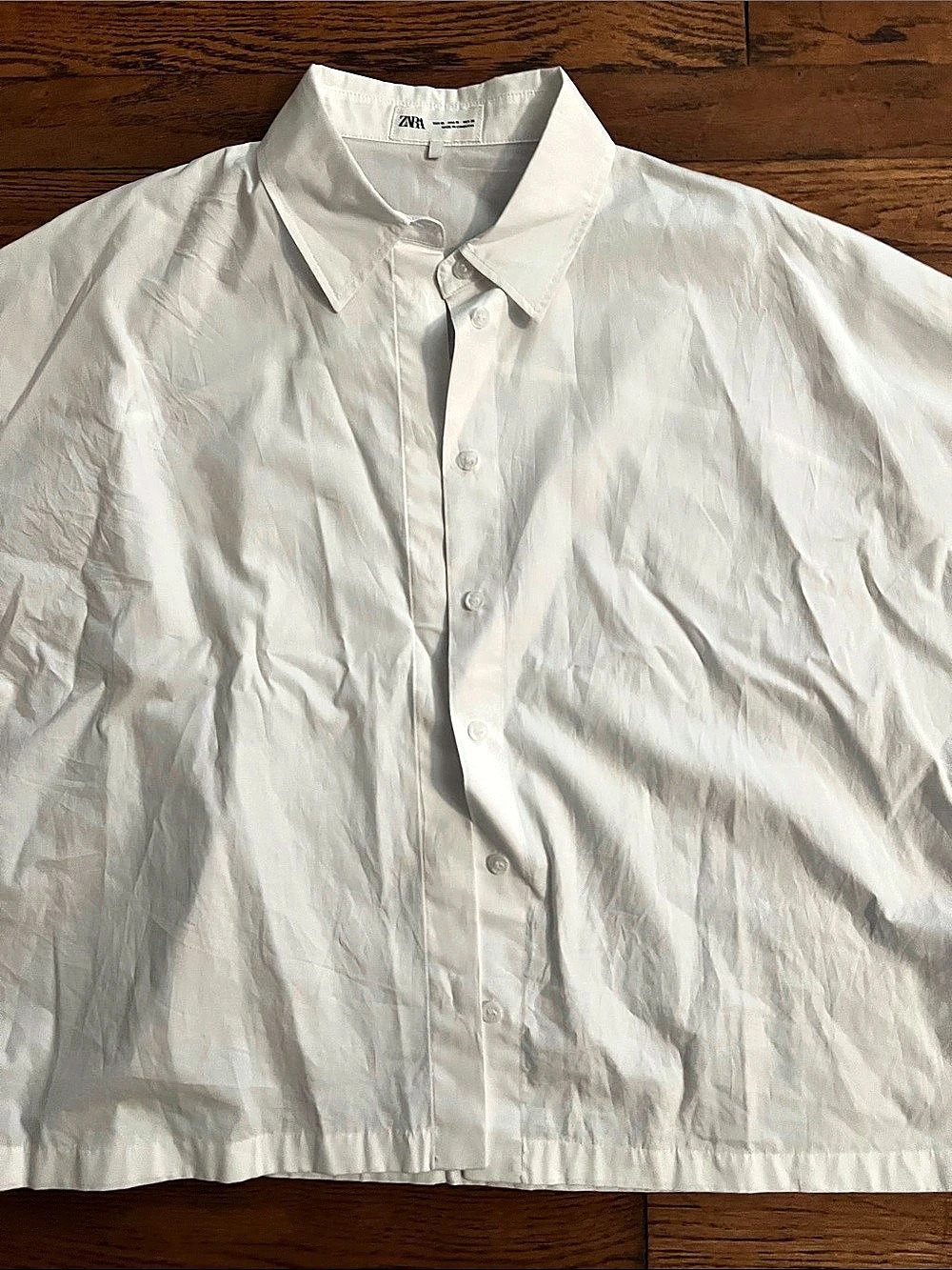 Zara Oversized Poplin Shirt Cropped Button Down White Medium